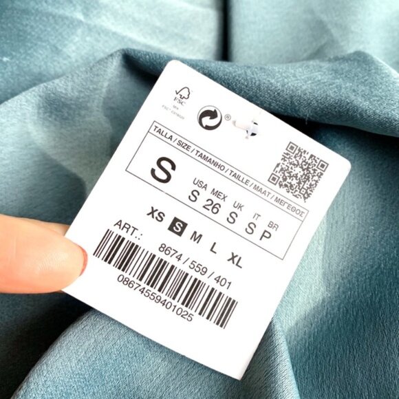 🎄 ZARA SAGE PADDED SHOULDER PEARL RUFFLE DETAIL LOOSE MINI DRESS! - Picture 8 of 16